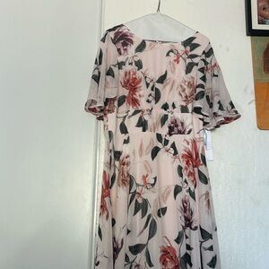 Long flowy pink dress with flowers